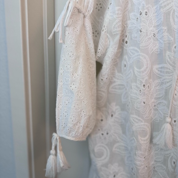 Anthropologie Maeve Cotton Lace Open Cardigan Tie Front Tassel - Picture 10 of 12